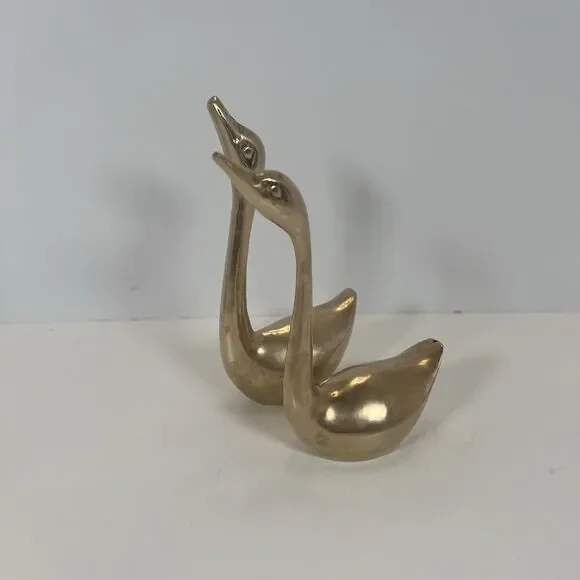 Brass Ducks/ Swans /Birds Paperweight MCM VTG Figurine Set Of 2  5-5/8” & 5-1/8” - Picture 2 of 9